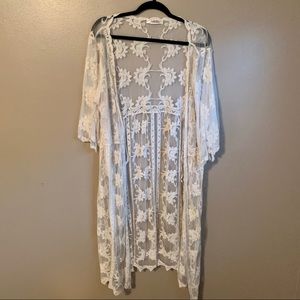 Embroidered Lace Long Kimono